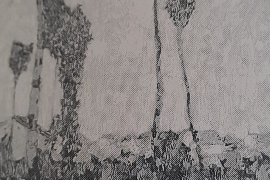 Dorf hinter Pappeln, um 1906