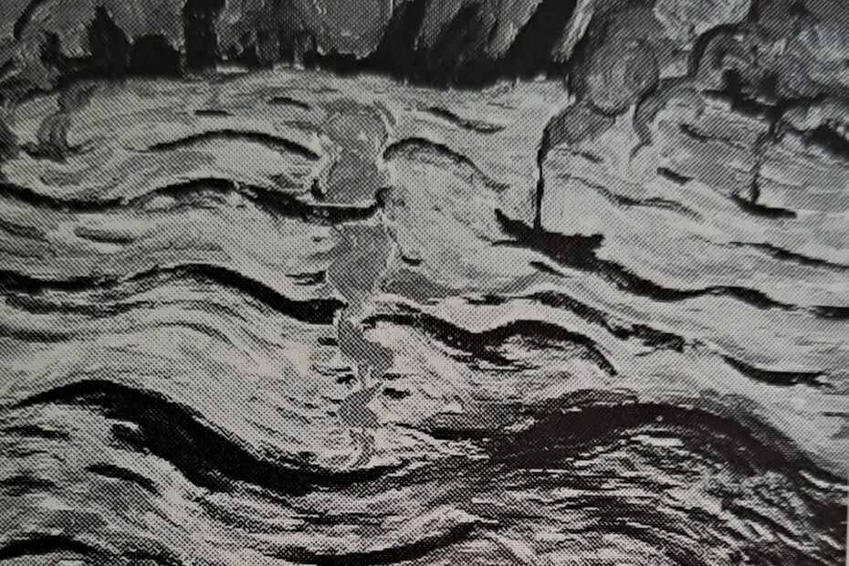 Flusslandschaft mit Schiffen und roter Sonne, um 1913