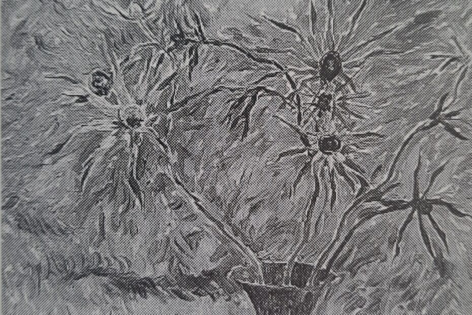 Blumen in blauer Vase, um 1917