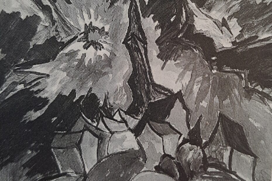Sonne über buntem Dorf, um 1920