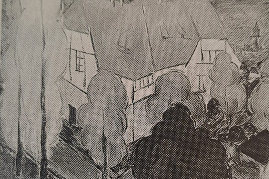 Haus mit Bäumen, um 1922