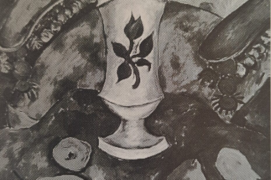 Stilleben mit weißer Vase und Früchten, um 1924
