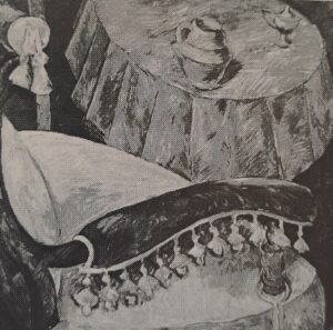 Tisch mit blauer Vase und Sessel, um 1924
