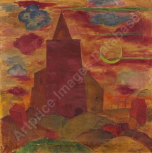 Kirche mit Mondsichel, um 1922